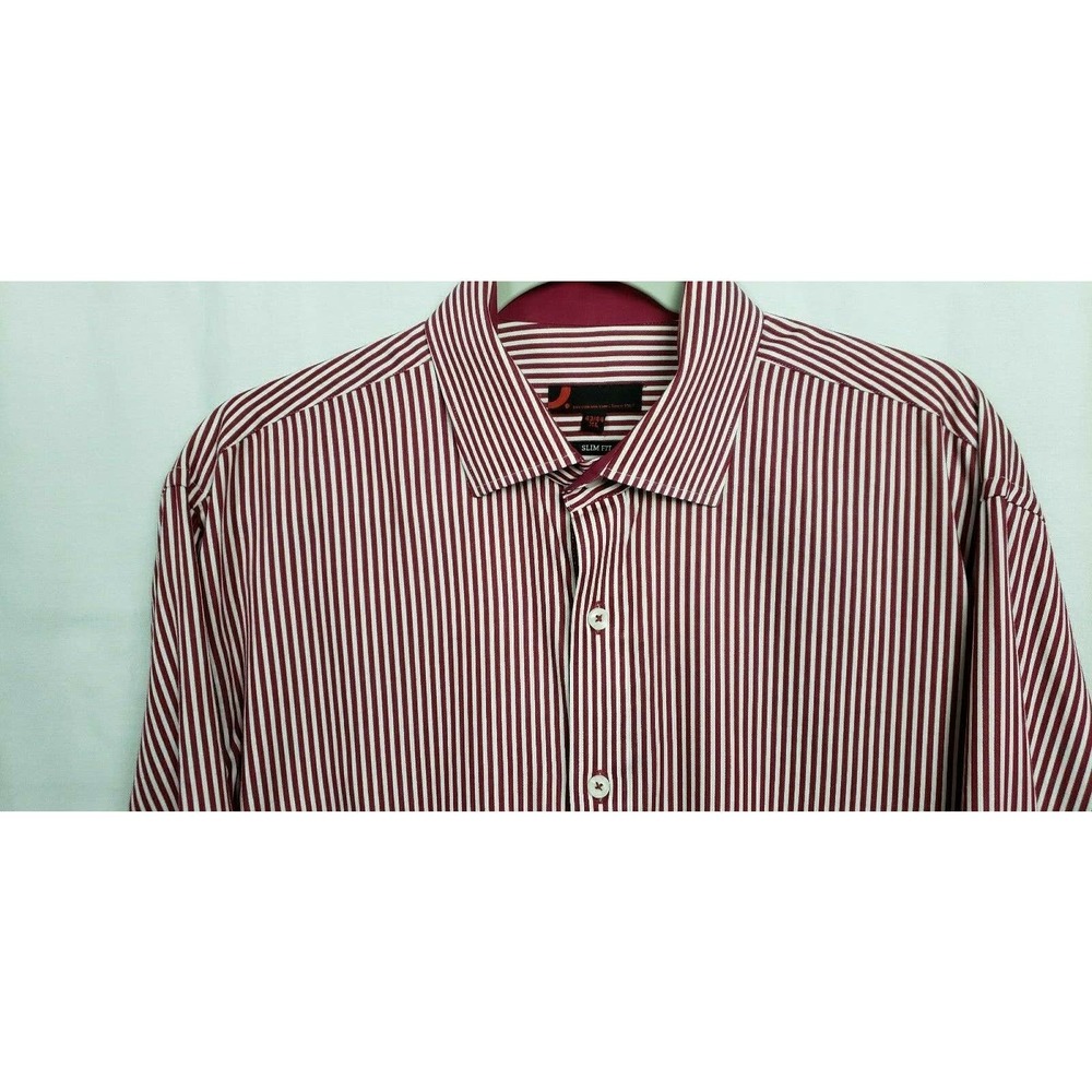 Dressmann.com Mens Button Down Shirt Long Sleeves Sz 43/44 XL Red/White Stripe - Picture 4 of 10